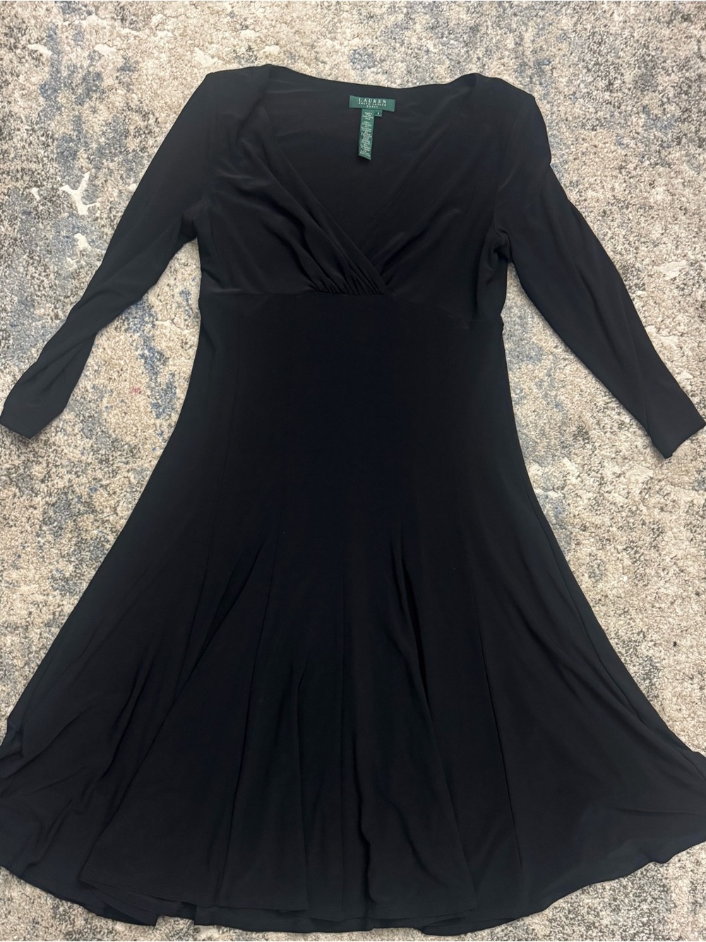 Lauren Ralph Lauren Black Long-Sleeve Faux-Wrap Fit-and-Flare Dress